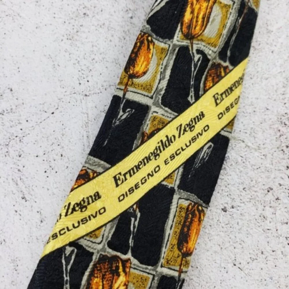 Ermenegildo Zegna 100% Silk Men's Tie Italy Tulip Novelty Print